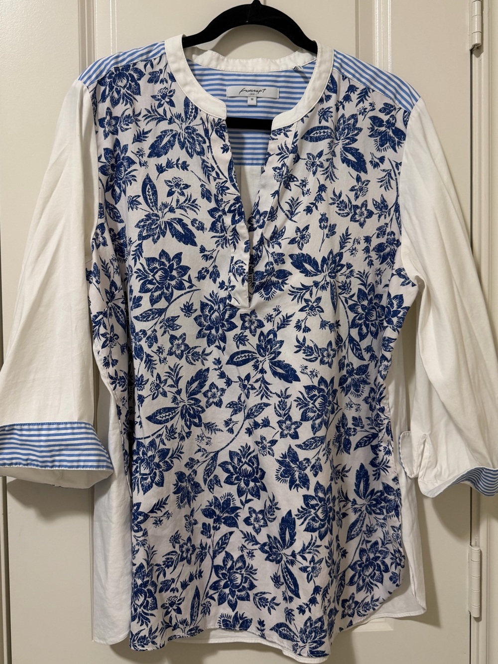 Foxcroft Blue Floral Top - White and Blue